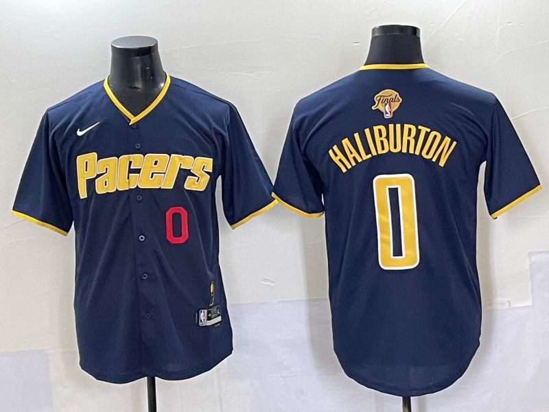 Men 2025 Indiana Pacers 0 Haliburton Blue Joint Name NBA Jersey style 22